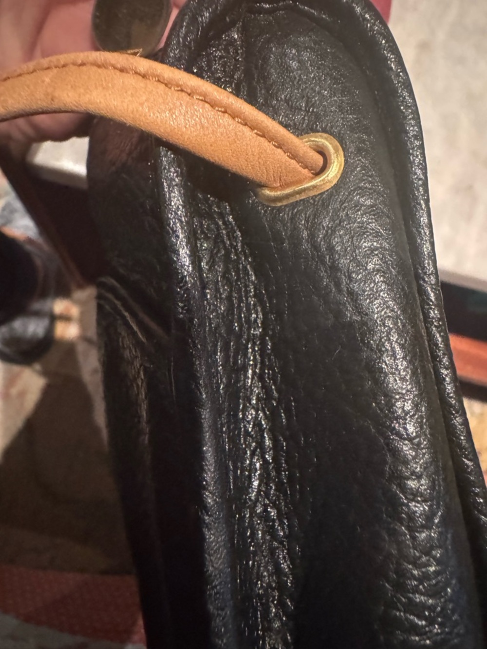 Vintage Christian Dior Black Leather Shoulder Bag with Tan Trim - Picture 6 of 6